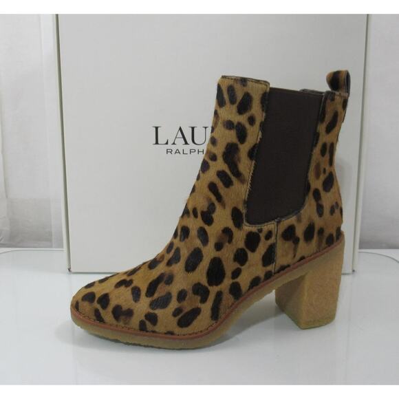 Ralph Lauren Marianna Leopard Print Haircalf Booties Block Heel Boots Size 8 - Picture 2 of 8